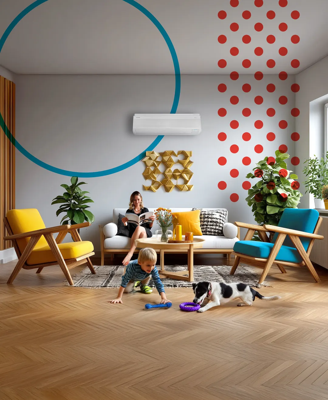 Thermopompe murale Samsung Max Heat installée dans un salon lumineux